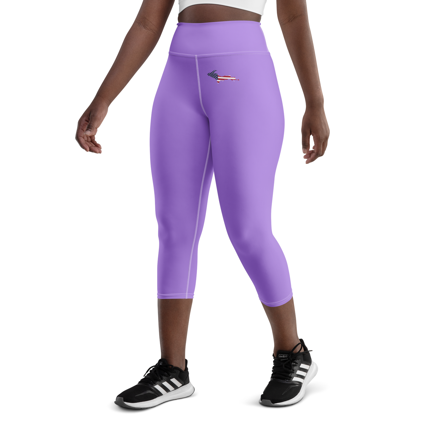 Michigan Upper Peninsula Yoga Capri Leggings (w/ UP USA Flag) | Lavender