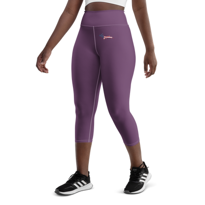 Michigan Upper Peninsula Yoga Capri Leggings (w/ UP USA Flag) | Plum