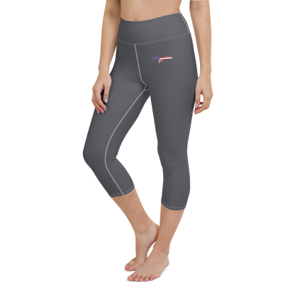 Michigan Upper Peninsula Yoga Capri Leggings (w/ UP USA Flag) | Iron Ore Grey