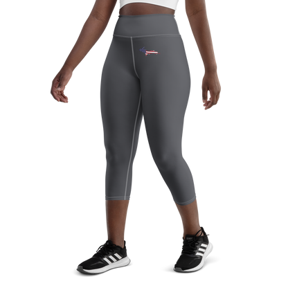 Michigan Upper Peninsula Yoga Capri Leggings (w/ UP USA Flag) | Iron Ore Grey