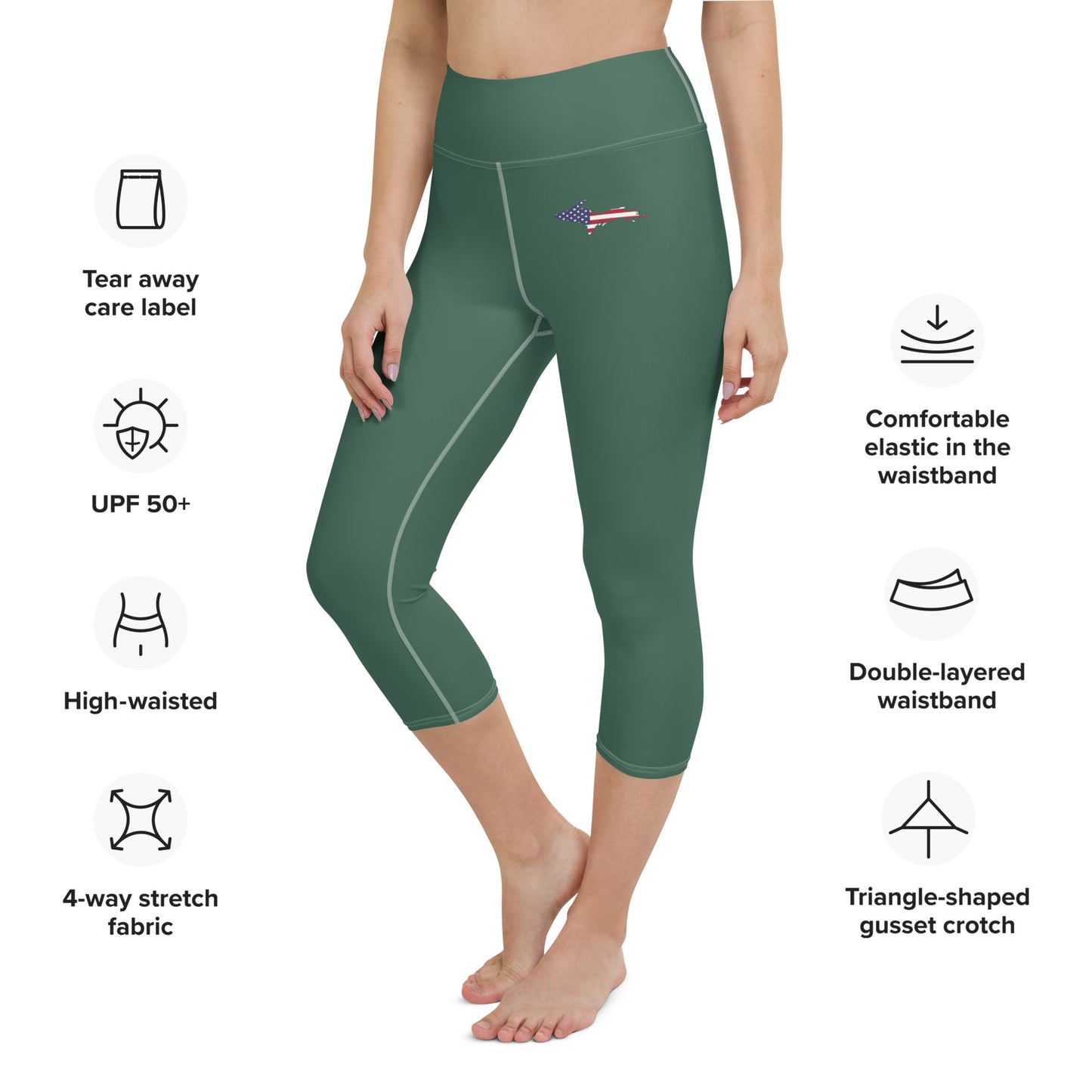 Michigan Upper Peninsula Yoga Capri Leggings (w/ UP USA Flag) | Ginger Ale Green