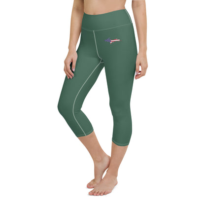 Michigan Upper Peninsula Yoga Capri Leggings (w/ UP USA Flag) | Ginger Ale Green