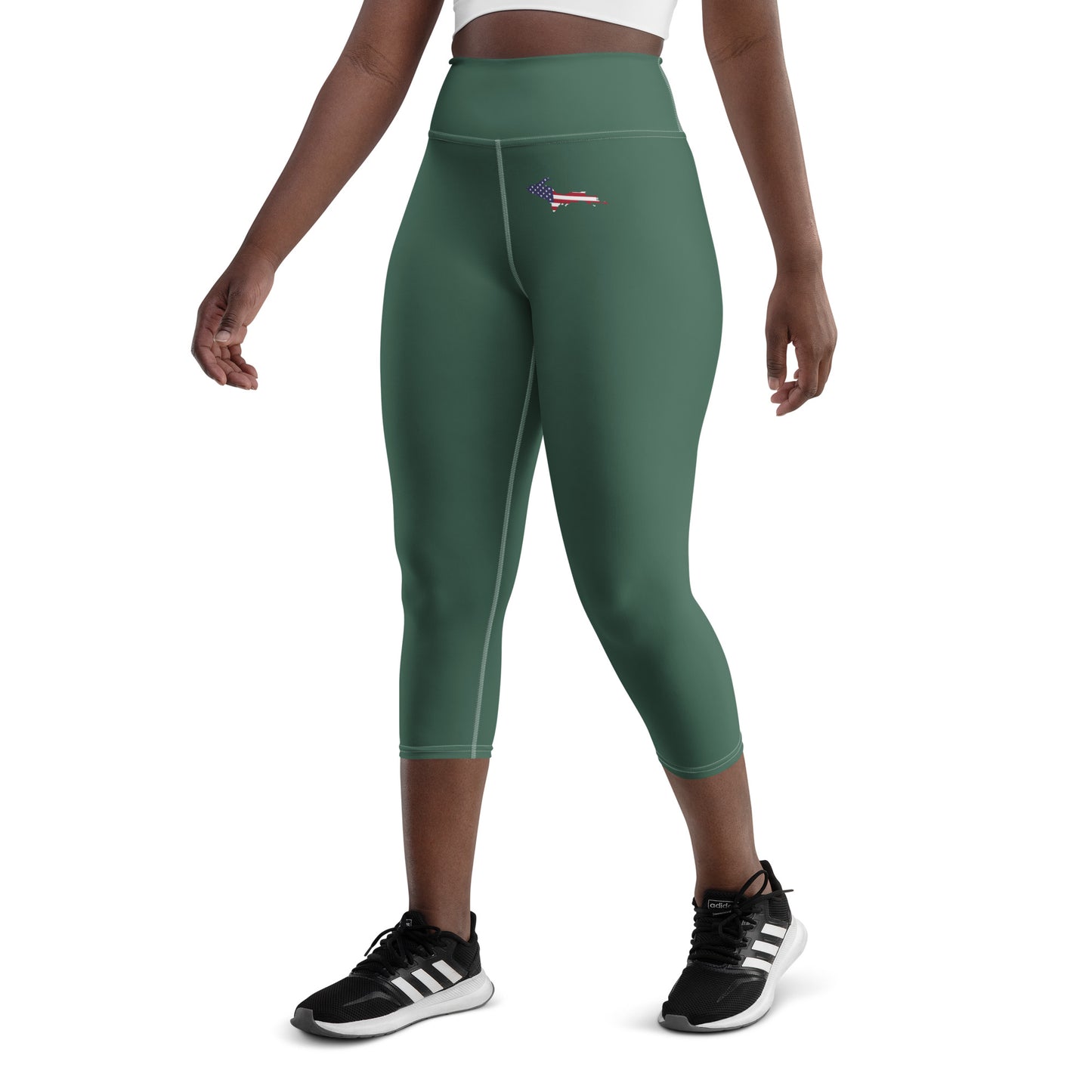 Michigan Upper Peninsula Yoga Capri Leggings (w/ UP USA Flag) | Ginger Ale Green