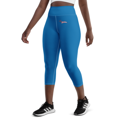 Michigan Upper Peninsula Yoga Capri Leggings (w/ UP USA Flag) | Azure