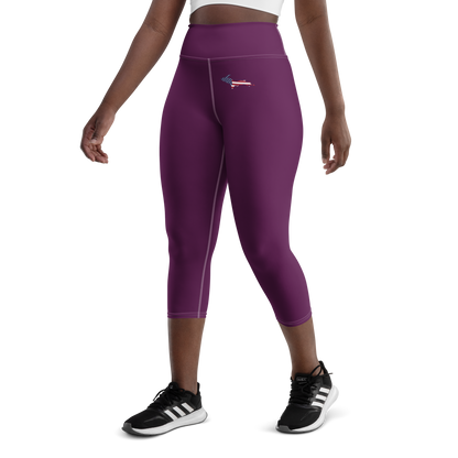 Michigan Upper Peninsula Yoga Capri Leggings (w/ UP USA Flag) | Tyrian Purple