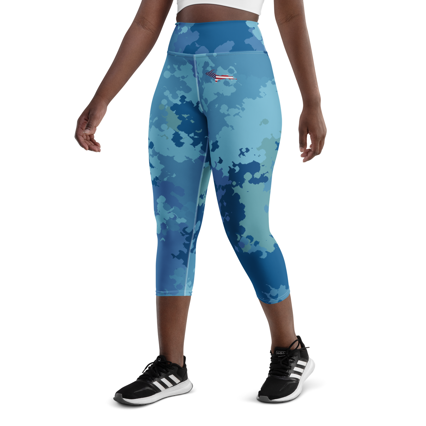 Michigan Upper Peninsula Yoga Capri Leggings (w/ UP USA Flag) | Great Lakes Camo