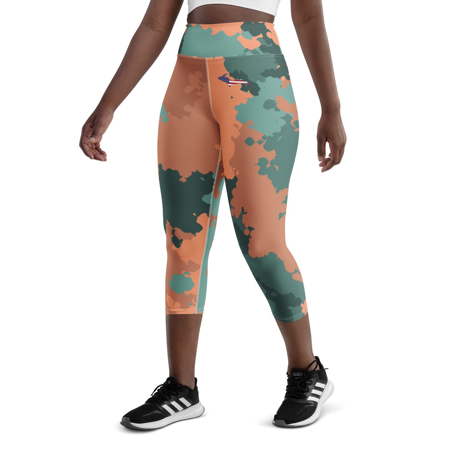 Michigan Upper Peninsula Yoga Capri Leggings (w/ UP USA Flag) | Copper Country Camo