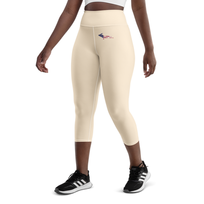 Michigan Upper Peninsula Yoga Capri Leggings (w/ UP USA Flag) | Champagne White