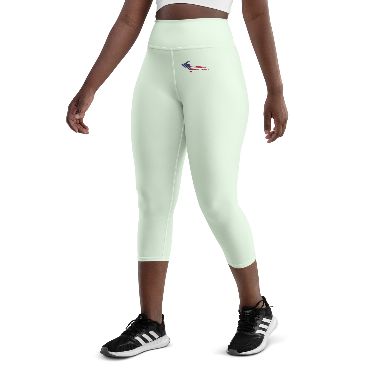 Michigan Upper Peninsula Yoga Capri Leggings (w/ UP USA Flag) | Dew Green