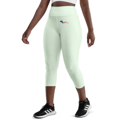 Michigan Upper Peninsula Yoga Capri Leggings (w/ UP USA Flag) | Dew Green