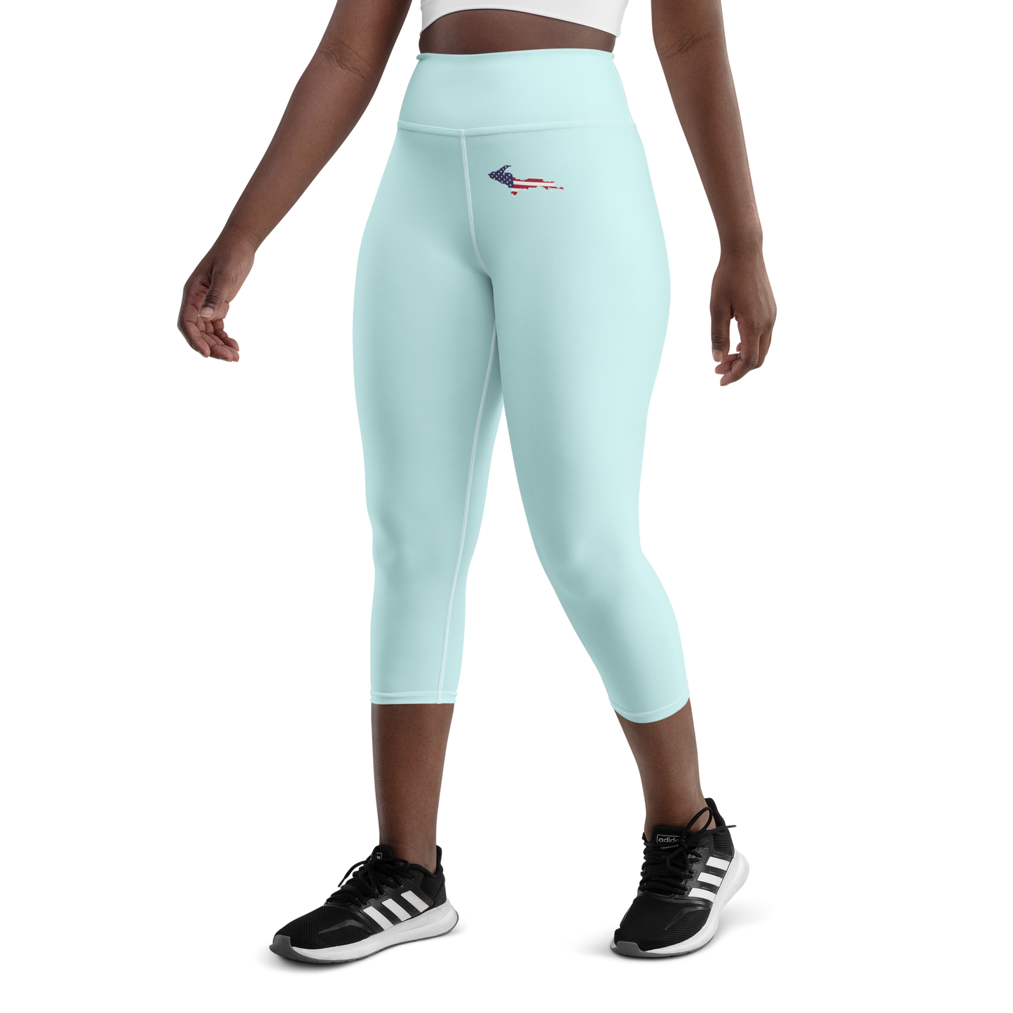 Michigan Upper Peninsula Yoga Capri Leggings (w/ UP USA Flag) | Cyan