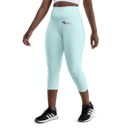 Michigan Upper Peninsula Yoga Capri Leggings (w/ UP USA Flag) | Cyan