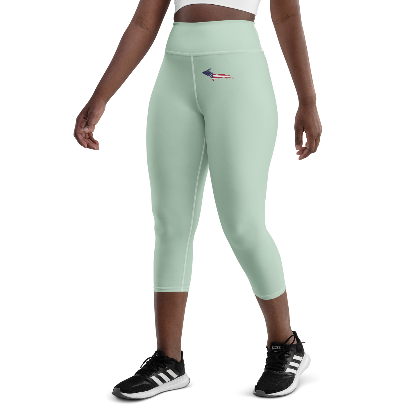 Michigan Upper Peninsula Yoga Capri Leggings (w/ UP USA Flag) | Sea Green