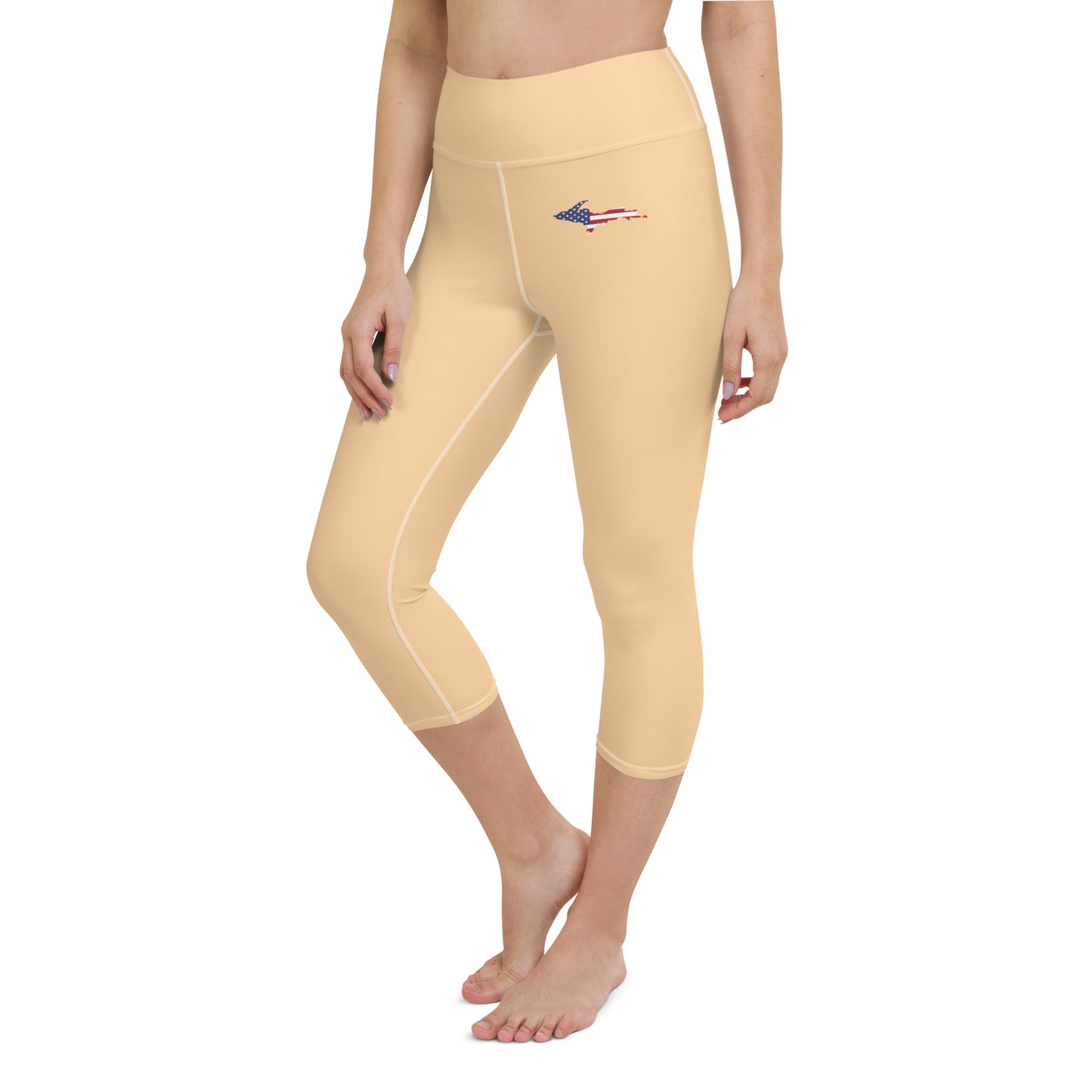 Michigan Upper Peninsula Yoga Leggings (w/ UP USA Flag) | Pale Apricot