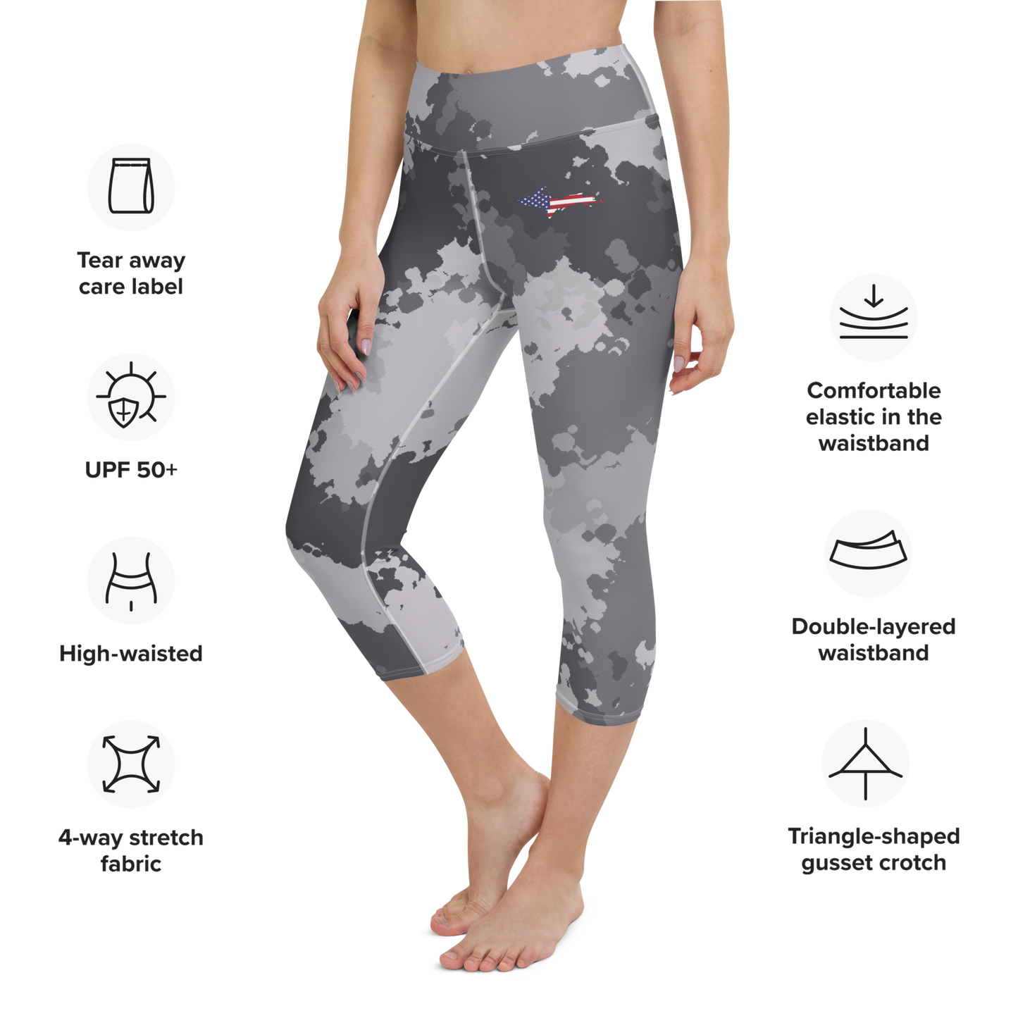 Michigan Upper Peninsula Yoga Leggings (w/ UP USA Flag) | Iron Ore Camo