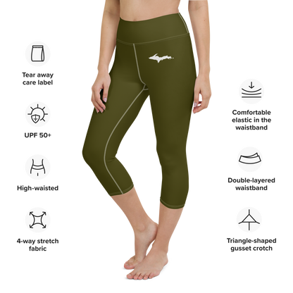 Michigan Upper Peninsula Yoga Capri Leggings (w/ UP Outline) | Military Green