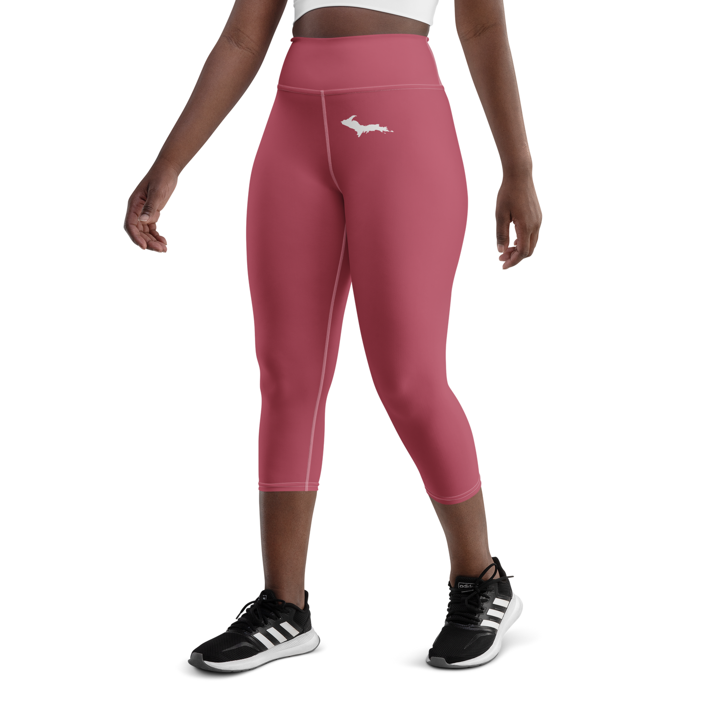 Michigan Upper Peninsula Yoga Capri Leggings (w/ UP Outline) | Popstar Pink