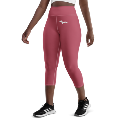 Michigan Upper Peninsula Yoga Capri Leggings (w/ UP Outline) | Popstar Pink