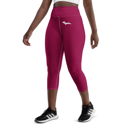 Michigan Upper Peninsula Yoga Capri Leggings (w/ UP Outline) | Burgandy