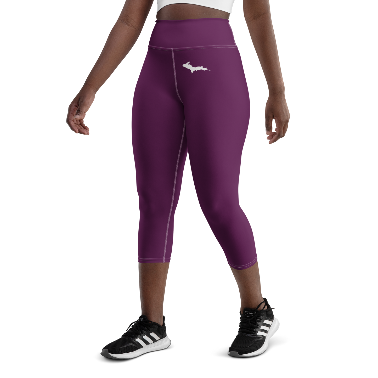 Michigan Upper Peninsula Yoga Capri Leggings (w/ UP Outline) | Tyrian Purple