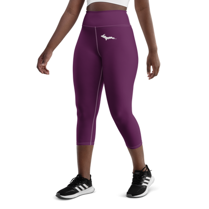 Michigan Upper Peninsula Yoga Capri Leggings (w/ UP Outline) | Tyrian Purple