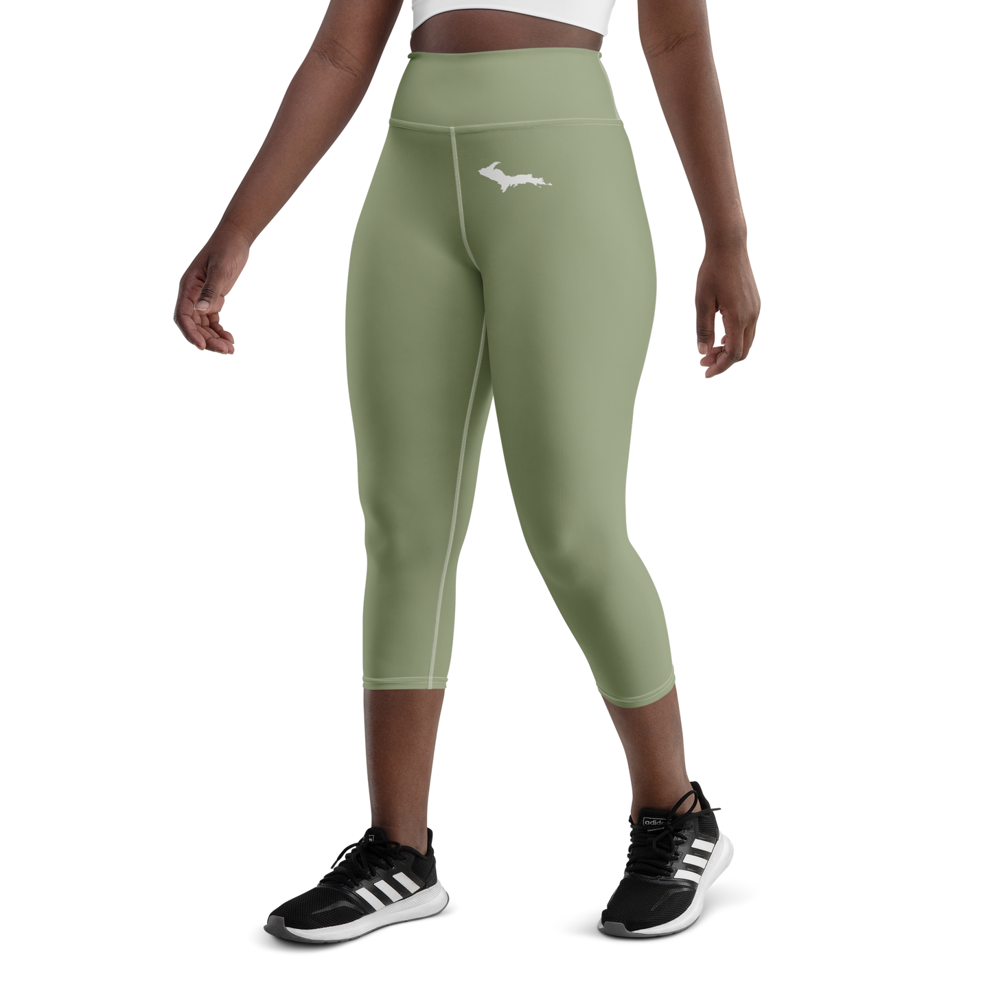 Michigan Upper Peninsula Yoga Capri Leggings (w/ UP Outline) | Beachgrass Green