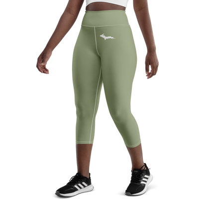 Michigan Upper Peninsula Yoga Capri Leggings (w/ UP Outline) | Beachgrass Green