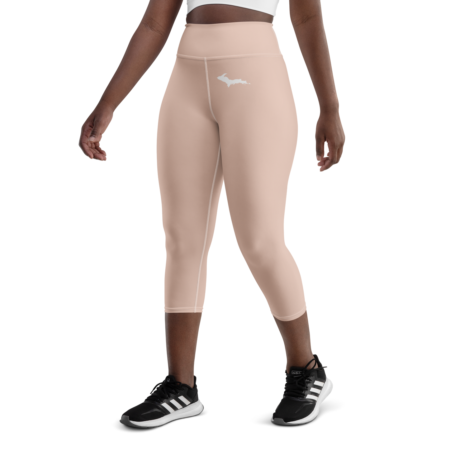 Michigan Upper Peninsula Yoga Capri Leggings (w/ UP Outline) | Rose Gold