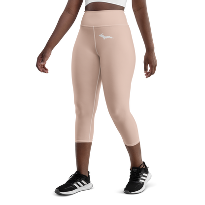 Michigan Upper Peninsula Yoga Capri Leggings (w/ UP Outline) | Rose Gold