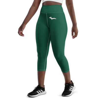 Michigan Upper Peninsula Yoga Capri Leggings (w/ UP Outline) | Superior Green