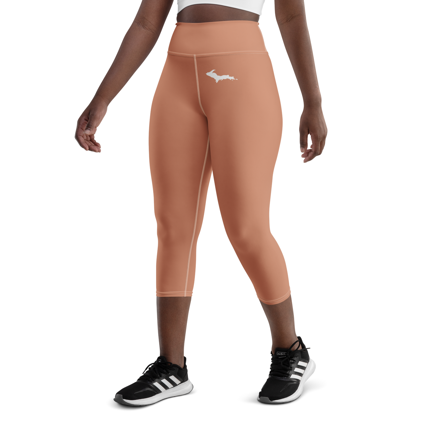 Michigan Upper Peninsula Yoga Capri Leggings (w/ UP Outline) | Copper Color