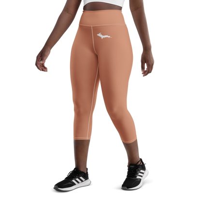 Michigan Upper Peninsula Yoga Capri Leggings (w/ UP Outline) | Copper Color