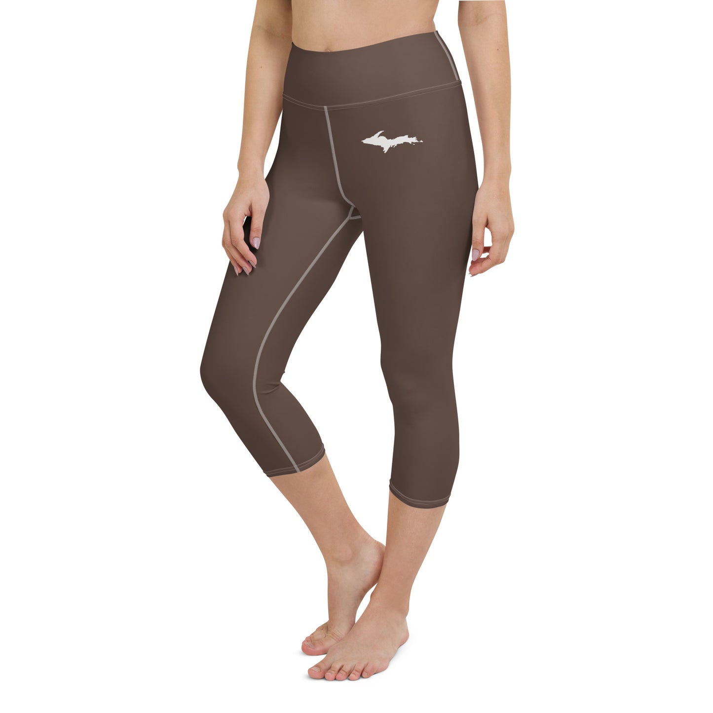 Michigan Upper Peninsula Yoga Capri Leggings (w/ UP Outline) | Hickory Color