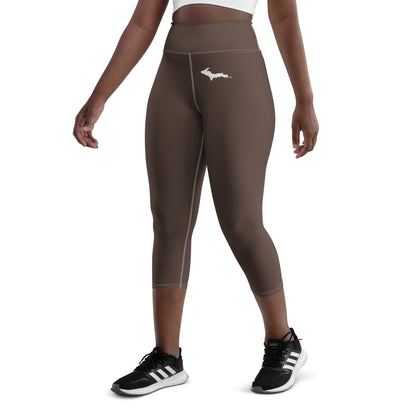 Michigan Upper Peninsula Yoga Capri Leggings (w/ UP Outline) | Hickory Color