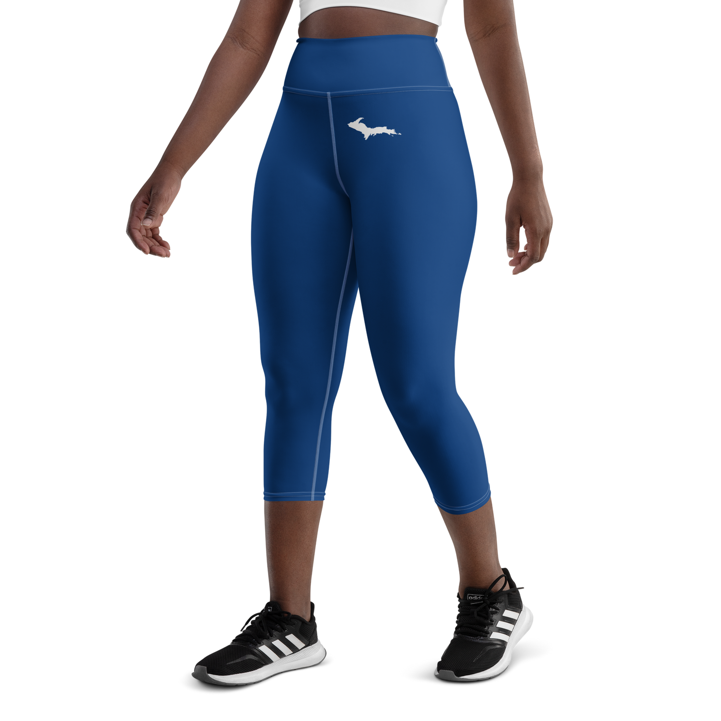 Michigan Upper Peninsula Yoga Capri Leggings (w/ UP Outline) | Dearborn Blue