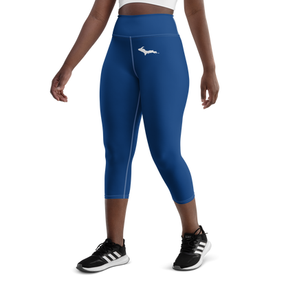 Michigan Upper Peninsula Yoga Capri Leggings (w/ UP Outline) | Dearborn Blue