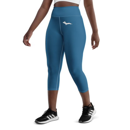 Michigan Upper Peninsula Yoga Capri Leggings (w/ UP Outline) | Blueberry