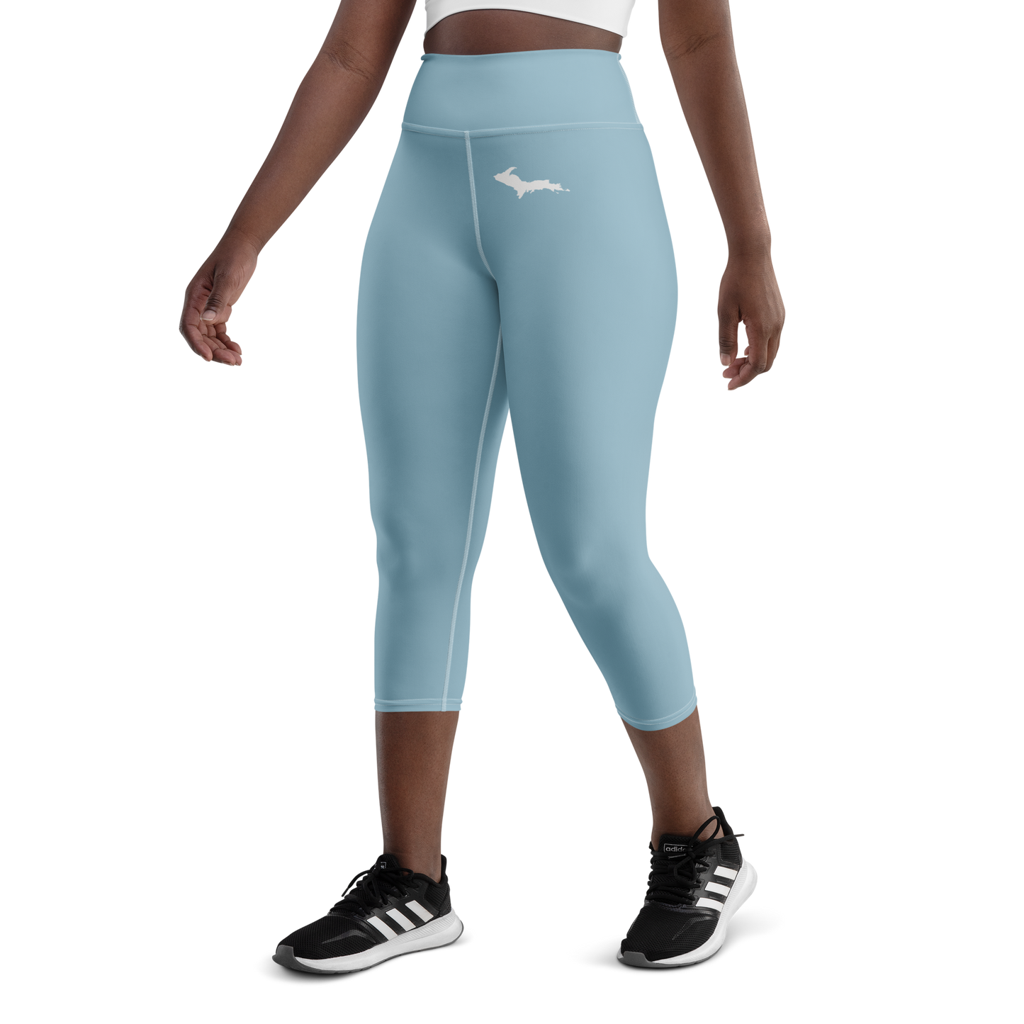 Michigan Upper Peninsula Yoga Capri Leggings (w/ UP Outline) | Opal Blue