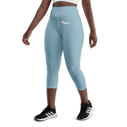 Michigan Upper Peninsula Yoga Capri Leggings (w/ UP Outline) | Opal Blue