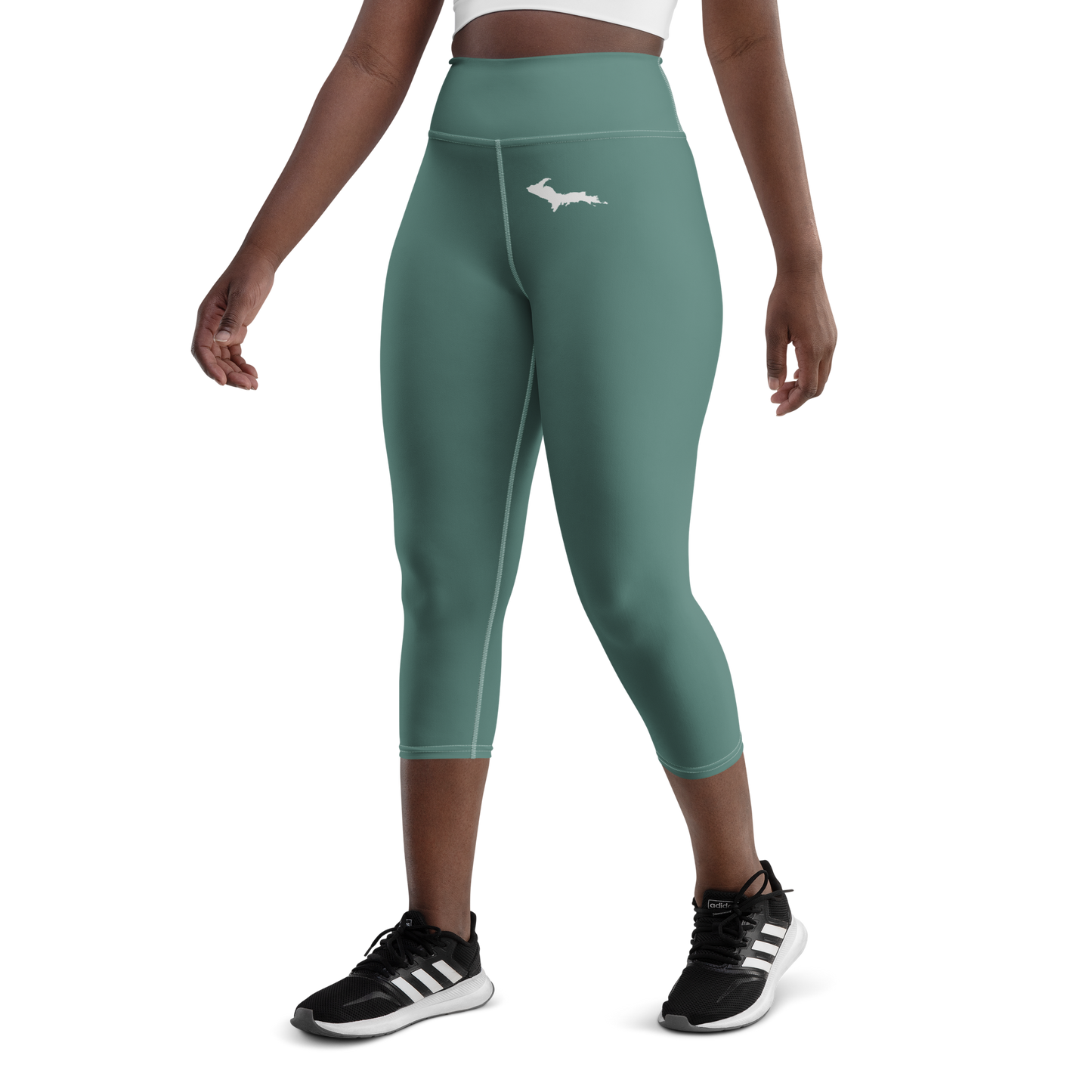 Michigan Upper Peninsula Yoga Capri Leggings (w/ UP Outline) | Copper Green