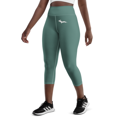 Michigan Upper Peninsula Yoga Capri Leggings (w/ UP Outline) | Copper Green