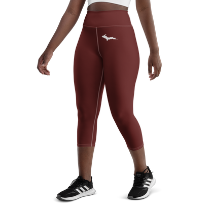 Michigan Upper Peninsula Yoga Capri Leggings (w/ UP Outline) | Cherrywood Color