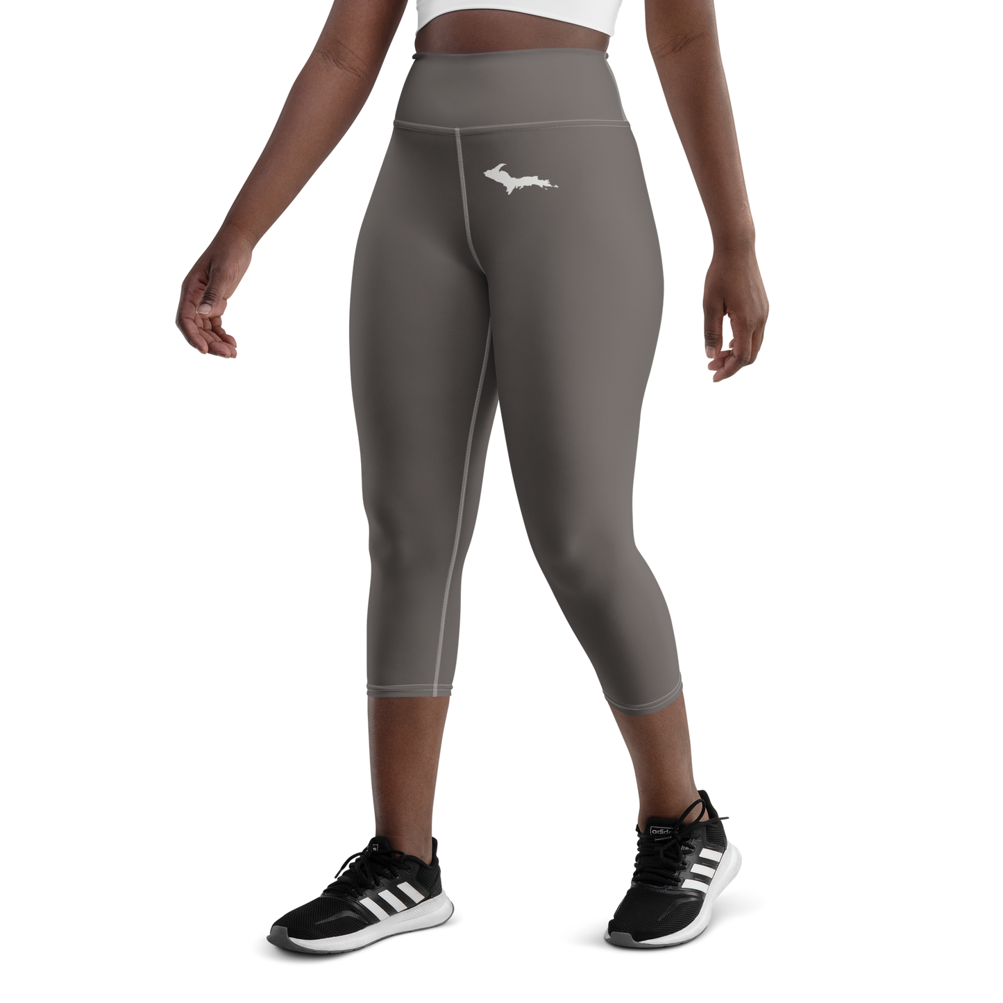 Michigan Upper Peninsula Yoga Capri Leggings (w/ UP Outline) | Warren Tank Grey