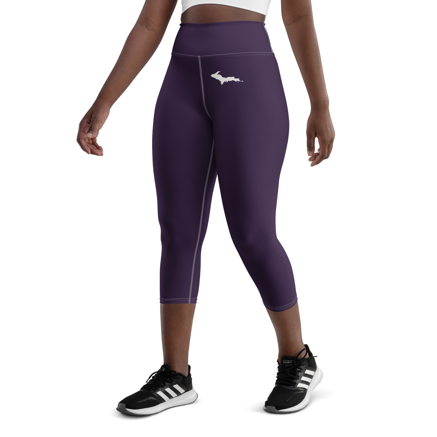 Michigan Upper Peninsula Yoga Capri Leggings (w/ UP Outline) | Blackcurrant