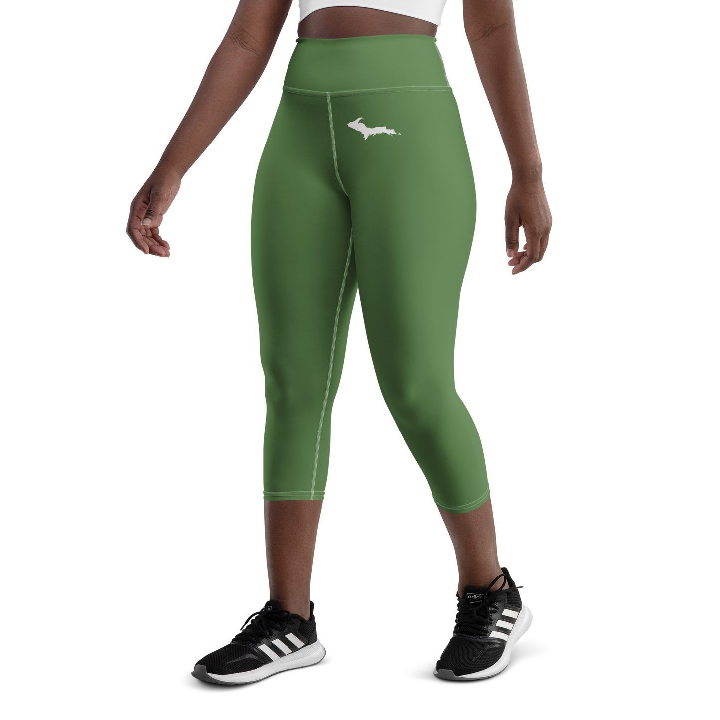 Michigan Upper Peninsula Yoga Capri Leggings (w/ UP Outline) | Pine Green