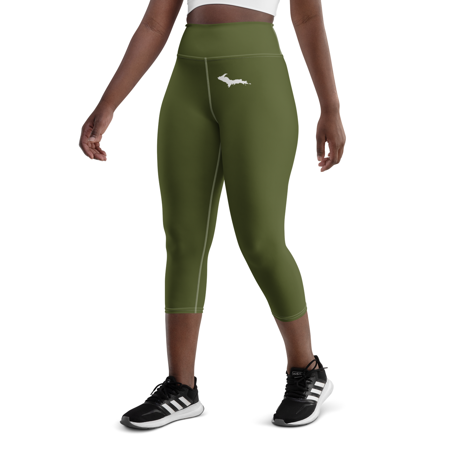 Michigan Upper Peninsula Yoga Capri Leggings (w/ UP Outline) | Army Green