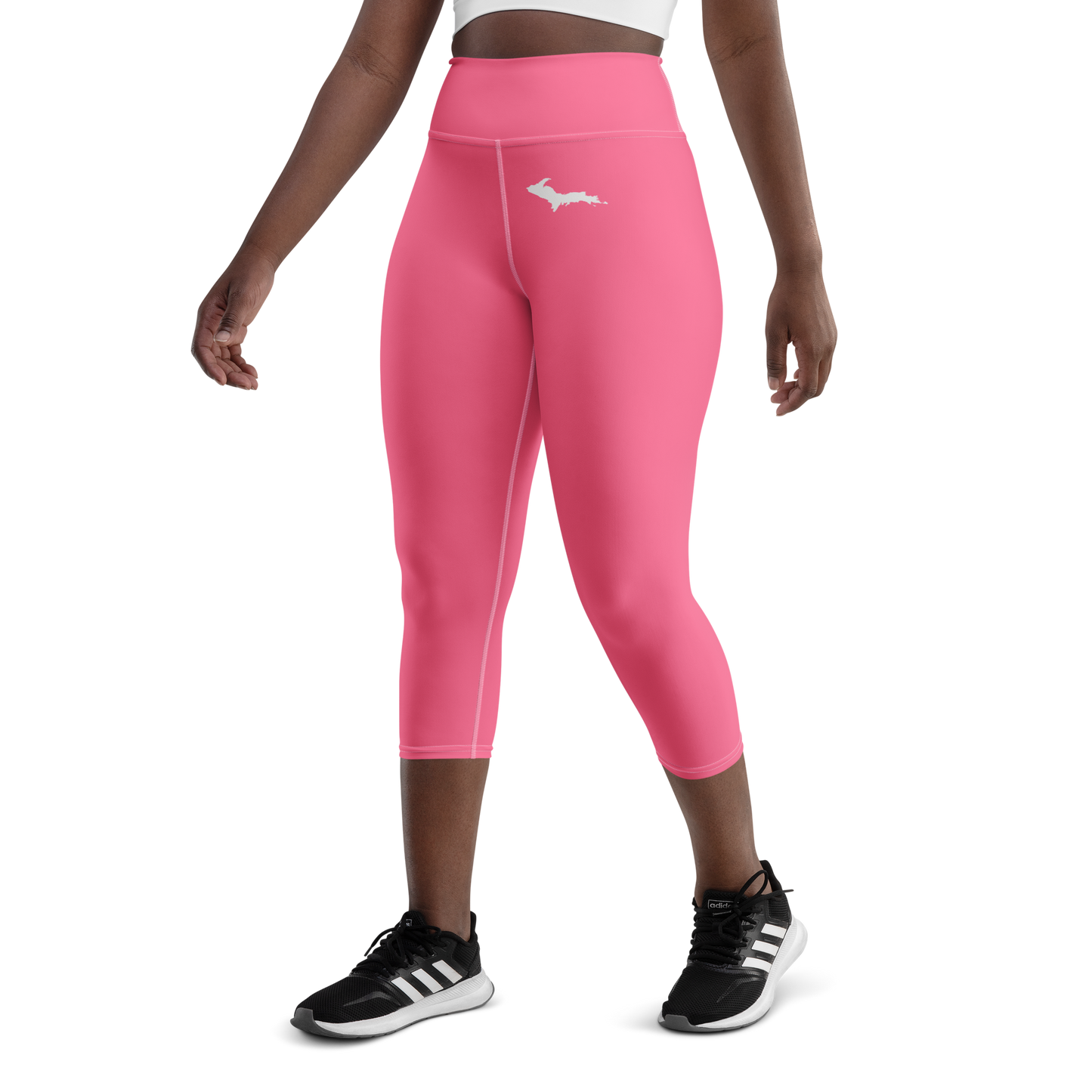 Michigan Upper Peninsula Yoga Capri Leggings (w/ UP Outline) | Rhodochrosite Pink