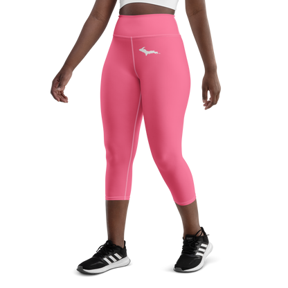 Michigan Upper Peninsula Yoga Capri Leggings (w/ UP Outline) | Rhodochrosite Pink