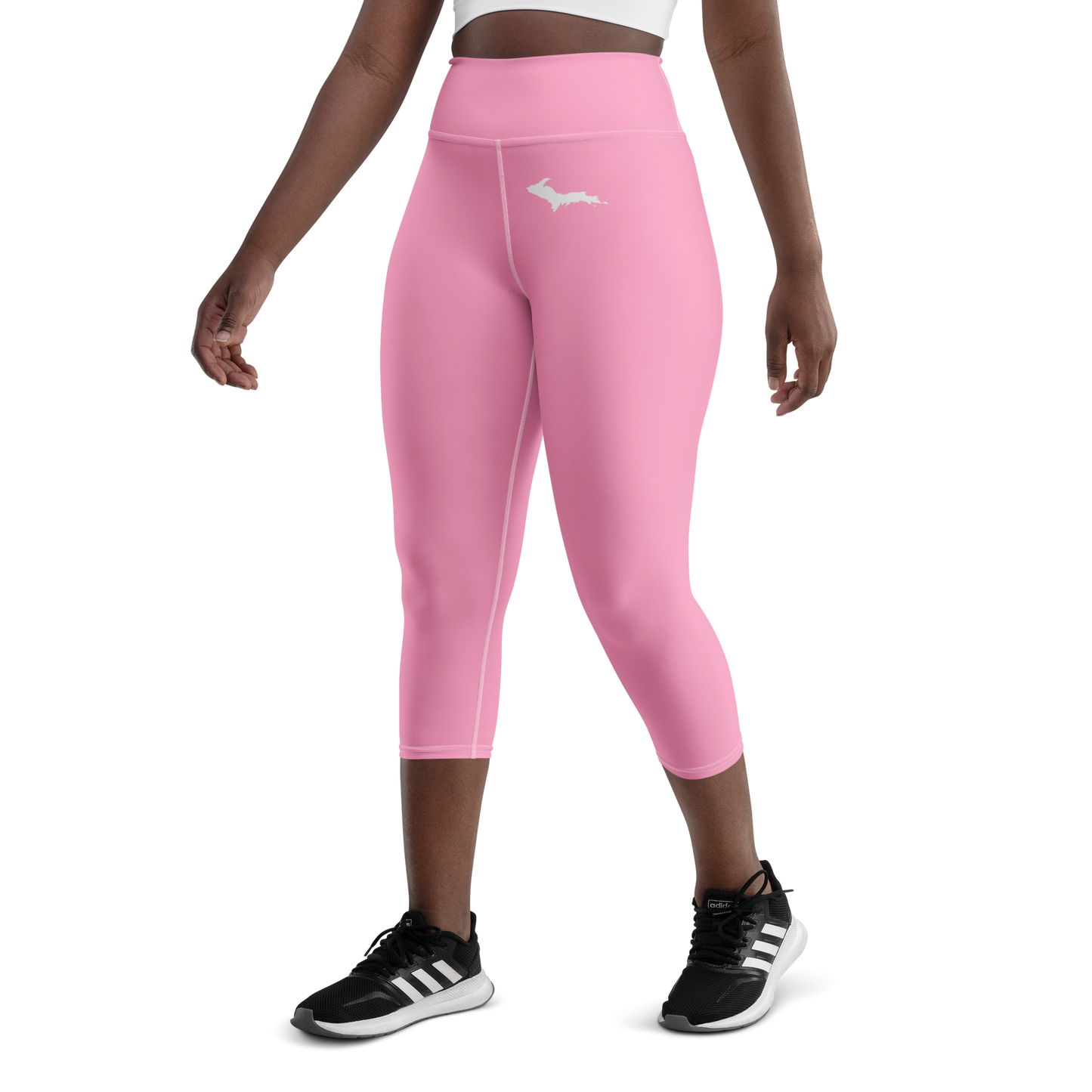 Michigan Upper Peninsula Yoga Capri Leggings (w/ UP Outline) | '67 Caddie Pink