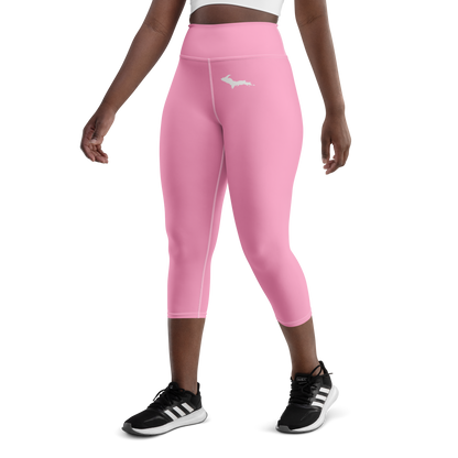 Michigan Upper Peninsula Yoga Capri Leggings (w/ UP Outline) | '67 Caddie Pink